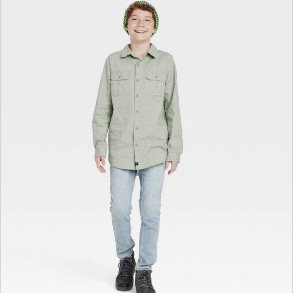 Art Class Boys Long Sleeve Button Down Shirt Sage Green